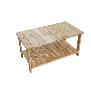 Solid Reclaimed Fir Wood Natural Accent Table - Patio Festival: Rustic Outdoor Patio Furniture with Shelf, Weather-Resistant - 1 of 4