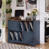 Vinyl Record Storage Cabinet for 450 Albums - 39" Farmhouse Turntable Stand with Barn Doors, Mid-Century Modern Style in Navy Blue - 3 of 4