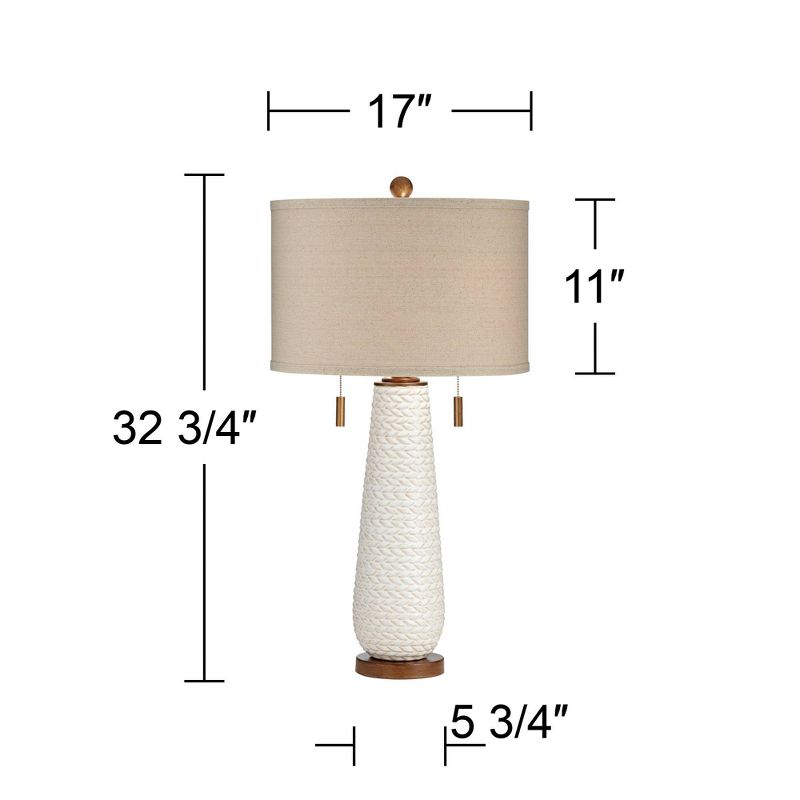 Possini Euro Design Kingston Modern Mid Century Table Lamps 32 3/4" Tall Set of 2 White Textured Ceramic Taupe Drum Shade for Bedroom Living Room Home, 4 of 10