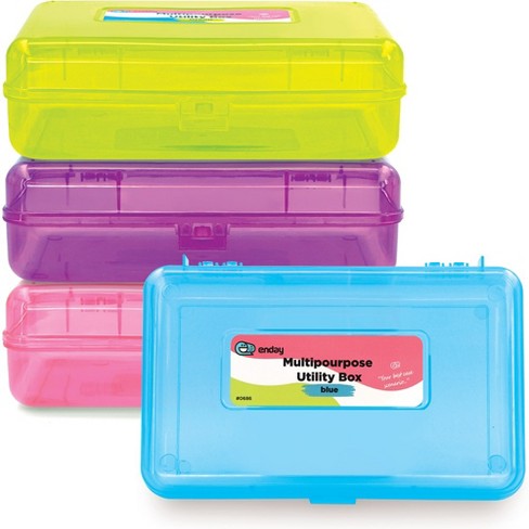 [Juvale] Juvale 4 Pack Clear Plastic Pencil Boxes for Kids, Art Supplies, 4  Assorted Colors, 8.1 x 4.8 x 2.4 in