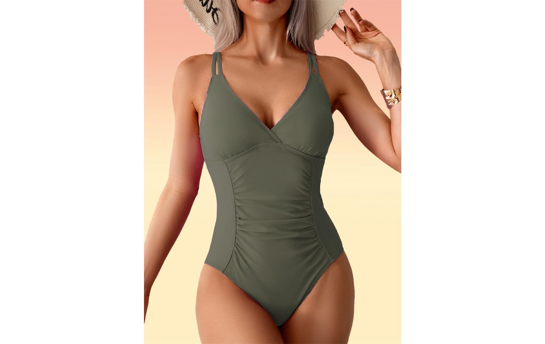 Clearlove Womens Summer One Piece Swimsuits 2026 V Neck Faux Wrap Hide Belly Ruched Swimsuits wiht Spaghetti Straps One Piece Bathing Suits