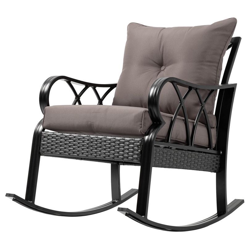 Outsunny Outdoor Wicker Rocking Chair with Padded Cushions, Aluminum Furniture Rattan Porch Rocker Chair w/ Armrest for Garden, Patio, and Backyard, 4 of 7