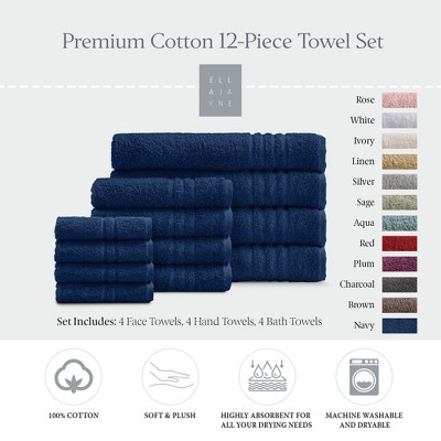 Ella Jayne Luxury 12 Piece Bath Towels Set – Ultra Plush & Absorbent 100% Premium Cotton Towels – Soft, Quick-Dry Bath Towels for Hands, Face & Body