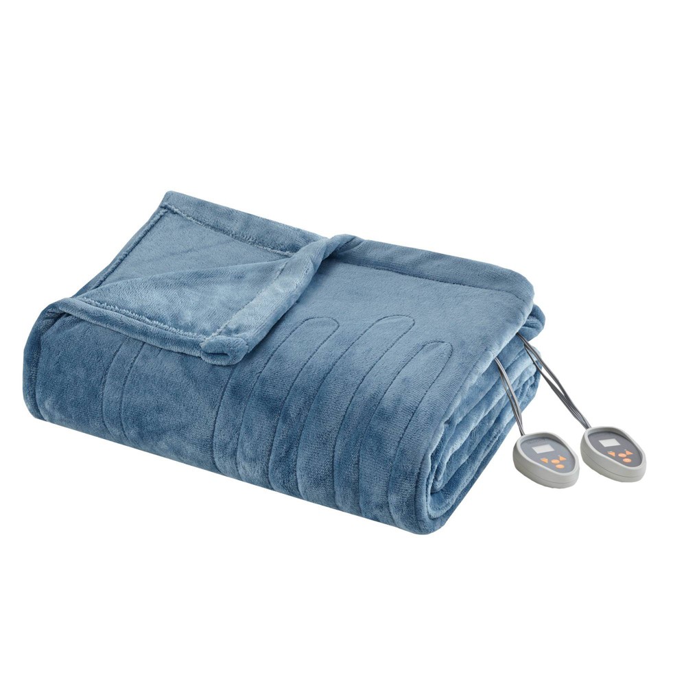 King Plush Electric Heated Bed Blanket Sapphire Blue - Beautyrest: Midweight, Machine Washable, 5-Year Warranty
