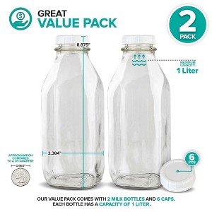 Stock Your Home 32-Oz Glass Milk Bottles with Lids (2 Pack) - 1 of 4