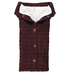 Hudson Baby Infant Girl Faux Shearling Knitted Baby Lounge Stroller Wrap Sack, Burgundy, One Size - 1 of 3