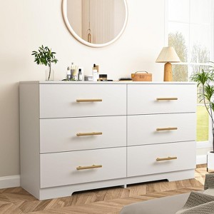 6 Drawer Dresser with Deep Drawers, Wood Dressers & Chest of Drawers, Modern White Long Dressers for Bedroom Closet Living Room - 1 of 4