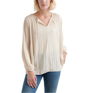 Lucky Brand Womens Pleated Peasant Blouse, Beige, X-Small - 1 of 1