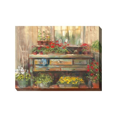 Cottage Garden West of The Wind Gardeners Retreat Colorful 40 x 30 Inch Waterproof Gallery Wrapped Canvas, Outdoor Garden, Yard, Patio All Weather