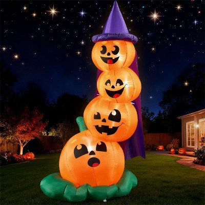 Joyfy 6 FT Halloween Inflatables Outdoor Decorations, Stacked Pumpkins with Witch Hat Inflatable with LEDs for Halloween Party Yard Garden Lawn Decor