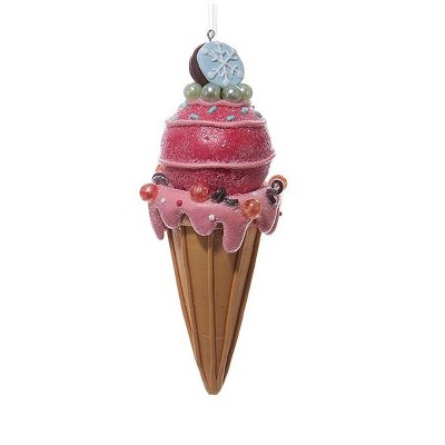 Kurt S. Adler 6” Dessert Delight Snowflake Cookie Ice Cream Cone Christmas Ornament - Pink/Brown