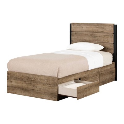 Twin Weathered Oak Platform Bed with Storage Drawers