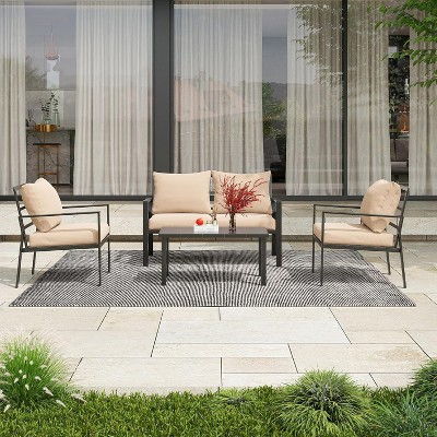 NAYSAYE Patio Chaise Lounges Sectional Outdoor Furniture Set with Metal Frame and Cushions for Backyard, Beige, ‎27.56"*27.56"*32.09"