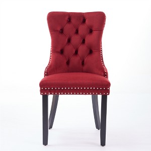 COWLOWN Set of 2 Modern Velvet Dining Chairs, Tufted High Back, 280lb Capacity, Wood Legs, Nailhead Trim - 1 of 4