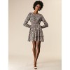 Allegra K Women's Leopard Print Crew Neck Smock Waist Long Sleeve Ruffle Mini Dress - 3 of 4