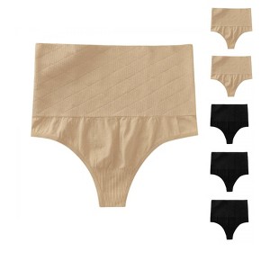 INSPIRE CHIC Women's Tummy Control Comfortable Slimmer High Waist Solid Thongs 6 Packs - 1 of 4