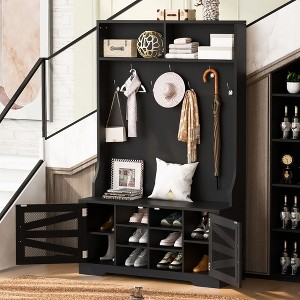 43.3'' Entryway Bench with Coat Rack, 3-in-1 Design and Adjustable Shelves, Hall Tree with 7 Hooks for Entrance, Living Room - 1 of 4