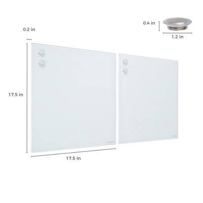 White Magnetic Dry-Erase Glass Board with Rare Earth Magnets, 17.5in x 17.5in, 2-Pack