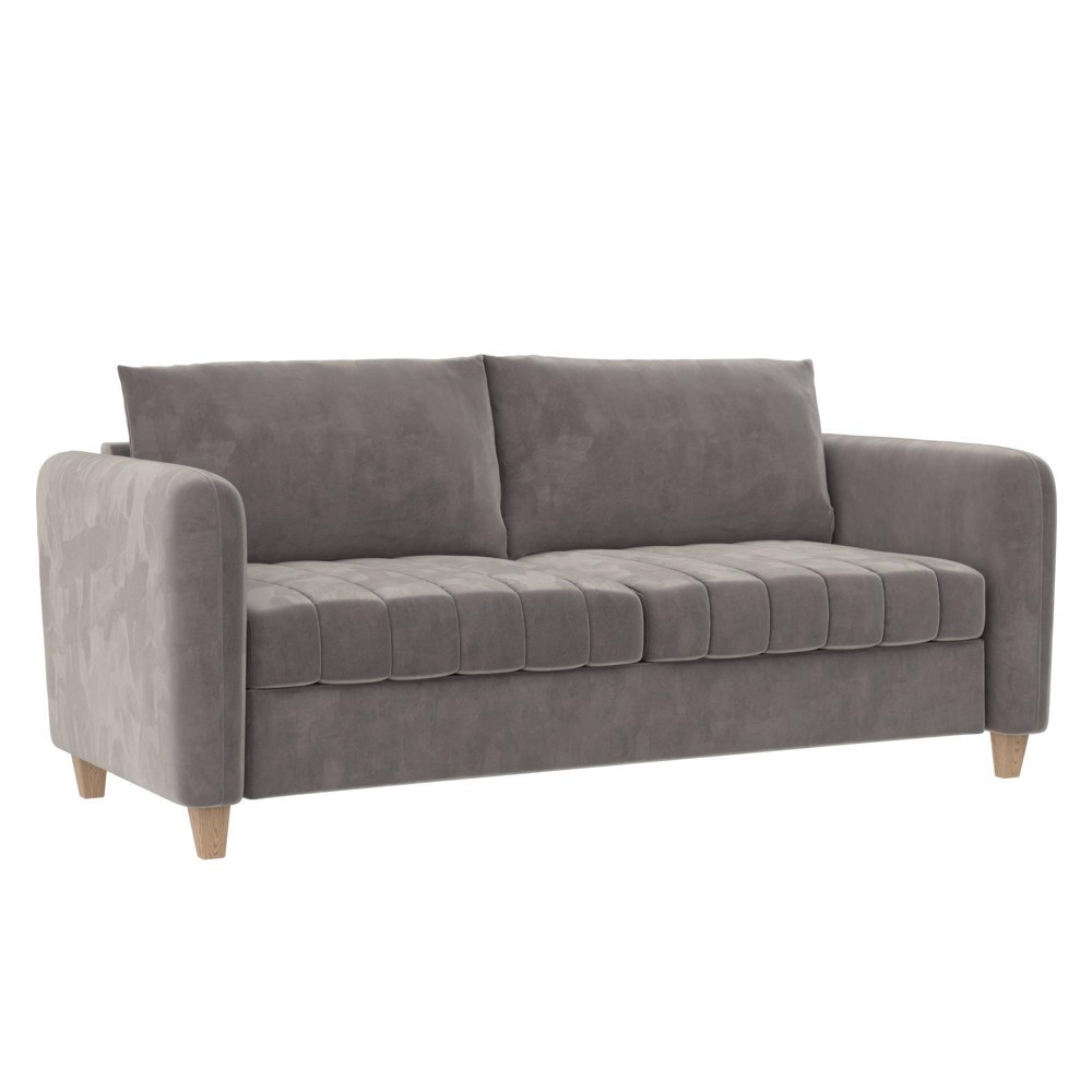 Coco Channel Tufted Sofa Light Gray Velvet - CosmoLiving by Cosmopolitan: Upholstered, Wood Legs, 3-Seater