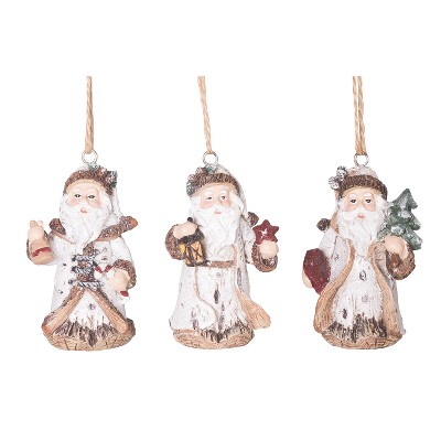 Transpac Resin Birch Santa Ornament Set of 3 Home Decorations Christmas