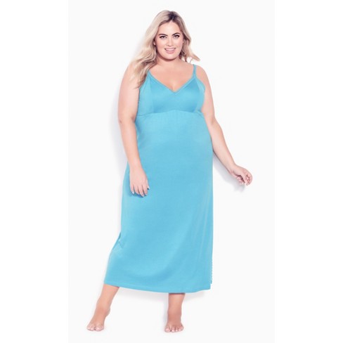 Plus Size Lace Trim Deep V Night Dress - Online Only