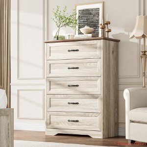 Bedroom Farmhouse 5/6 Drawers Dresser for Bedroom, 44''/ 47.2'' Tall Chest of Drawer, Wooden Vertical Dresser with Metal Handles and Stable Base - 1 of 4