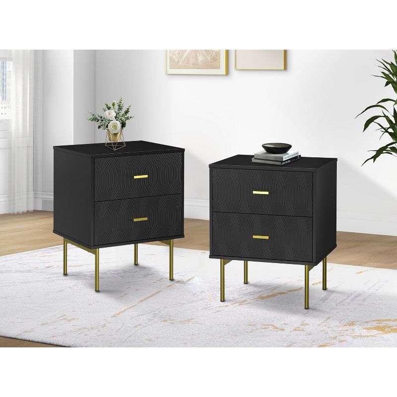 Valente 25.2'' Tall 2-Drawer Nightstand with Wavy Embossed Texture Modern Nightand|KARAT HOME, 2 of 11