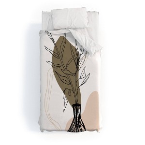 Aleeya Jones Abstract Leaves I Polyester Duvet & Sham Set White - Deny Designs - 1 of 3