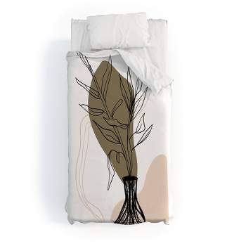 Aleeya Jones Abstract Leaves I Polyester Duvet & Sham Set White - Deny Designs