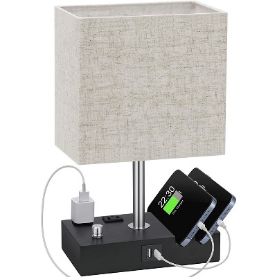 iMountek"Fully Dimmable Table Lamp with Dual USB Ports, Power Outlets & LED Bulb for Bedroom & Nightstand"Beige