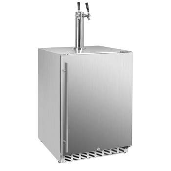 IceJungle Freestanding Full Size Kegerator Outdoor Dual Tap Draft Beer Dispenser Beverage Cooler w/LED Temp Control, Stainless Steel