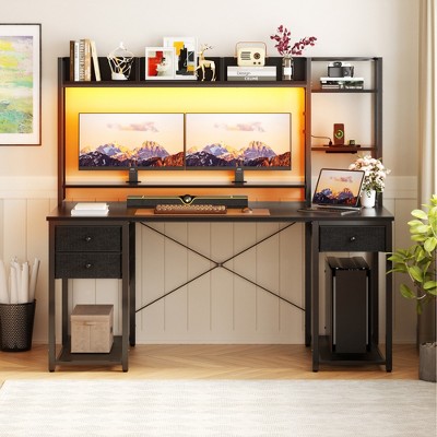 Aheaplus 47-55 inch Computer Desk with with 3 Drawers and Storage Shelves