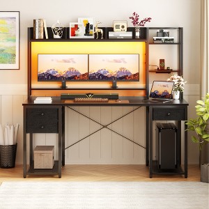 Aheaplus 47-55 inch Computer Desk with with 3 Drawers and Storage Shelves - 1 of 4