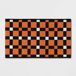 1'8"x2'10" Halloween Rectangle Woven Plaid Kitchen Accent Rug Orange - Hyde and EEK! Boutique™: Machine Washable Indoor Mat - 1 of 4