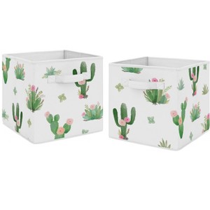 Sweet Jojo Designs Girl Set of 2 Kids' Decorative Fabric Storage Bins Cactus Floral Pink and Green - 1 of 3