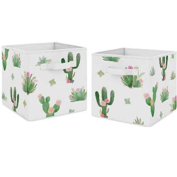 Sweet Jojo Designs Girl Set of 2 Kids' Decorative Fabric Storage Bins Cactus Floral Pink and Green