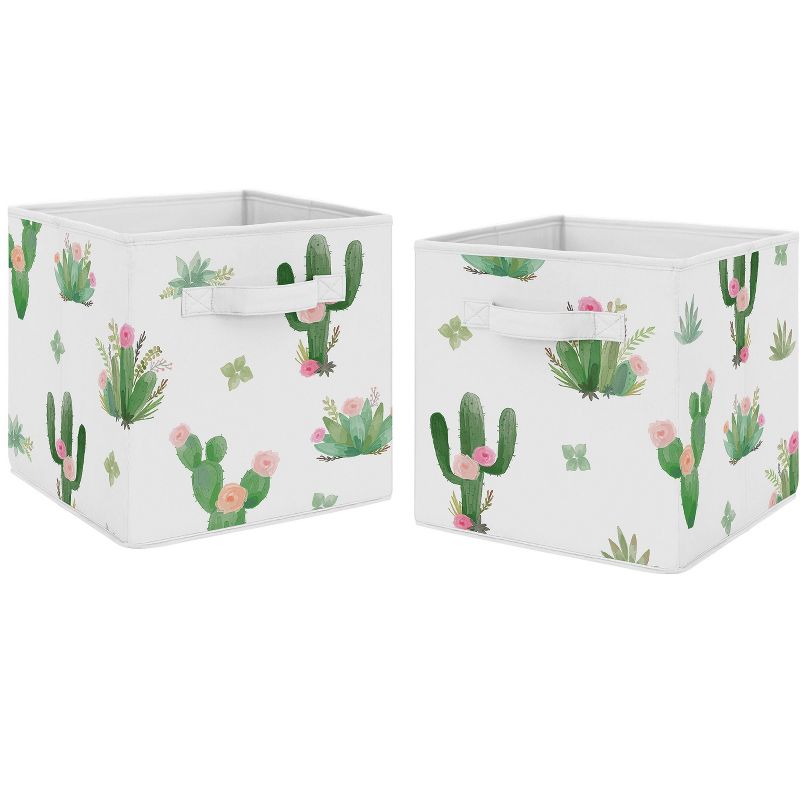 Sweet Jojo Designs Girl Set of 2 Kids' Decorative Fabric Storage Bins Cactus Floral Pink and Green, 1 of 5