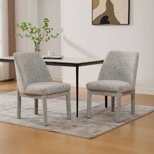 QingMoon Modern Chenille Dining Chairs Set of 2, Minimalist Style Kitchen Chairs with Curved Backrest and Rubberwood Legs for Living Room - 1 of 4