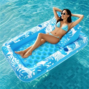 Sloosh Inflatable Pool Tanning Adult Float Pool Lounger with Blue Leaf Design - Cozy, Trendy, and Perfect for Relaxation - 1 of 4