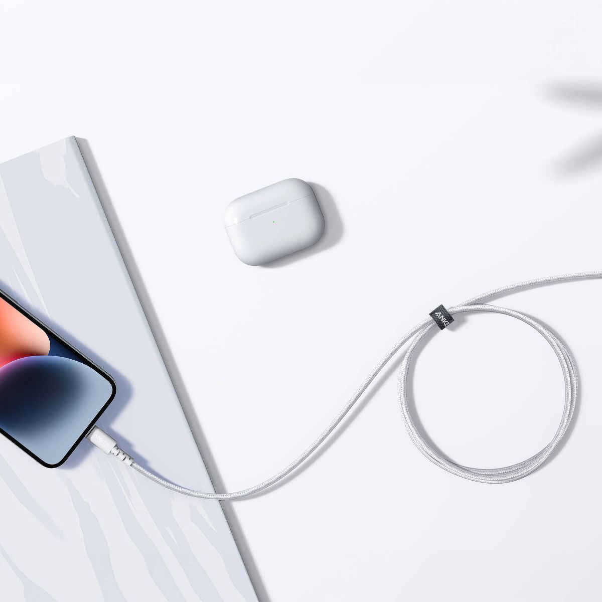 Anker 10' Braided Lightning to USB-A Charging Cable - White: Male-to-Female Connector. - thumbnail 2