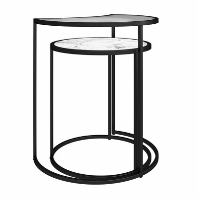 Lunar Crescent Nesting End Tables with White Marble and Glass