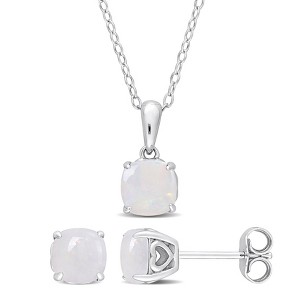 EVERLY JEWELRY | Sterling Silver 1-9/10 CT TGW Cushion-Cut Opal 2-Piece Solitaire Pendant with Chain and Stud Earrings Set - 1 of 4