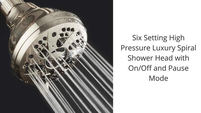 Six Setting High Pressure Luxury Spiral Shower Head with On/Off and Pause Mode - AquaDance, 2 of 8, play video
