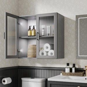 24Inch W Kitchen Wall Cabinets with 4 Acrylic Glass Doors for Kitchen, Laundry,or Bathroom(Grey) - 1 of 4