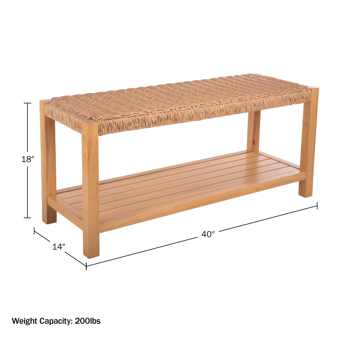Alaterre Furniture Bench with Handcrafted Woven Rope Seat - Newport 40 in. Wood Bench with Storage Shelf for Entryway or Bedroom - thumbnail 6