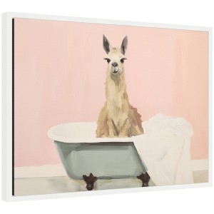 Kate & Laurel All Things Decor 18"x24" Sylvie Boho Cottage Farmhouse Llama Bath Framed Canvas by The Creative Bunch Studio White - 1 of 4