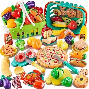 85-Piece Play Food Kit – Cuttable Foods, Fruits, Veggies + 2 Baskets - 1 of 4