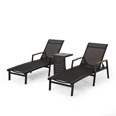 3pc Oxton Patio Aluminum Chaise Lounge Set with C-Shaped End Table - Black - Christopher Knight Home