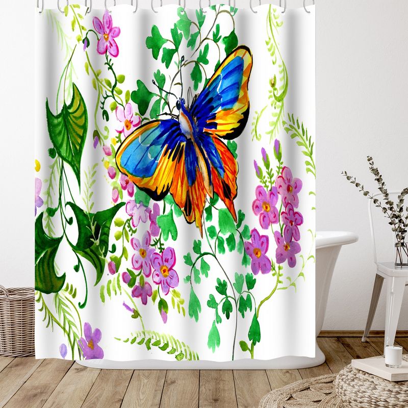 Americanflat 71" x 74" Shower Curtain, Butterfly An Lflowers by Suren Nersisyan, 5 of 9