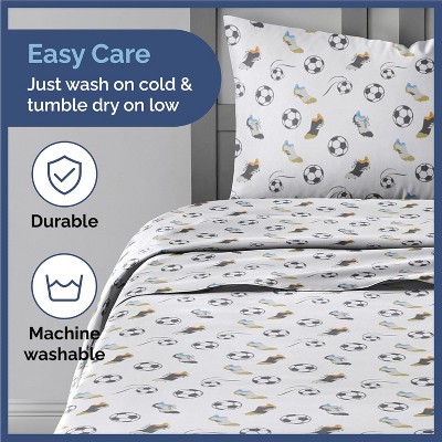 Kids Queen Size Soccer Print Microfiber Sheet Set